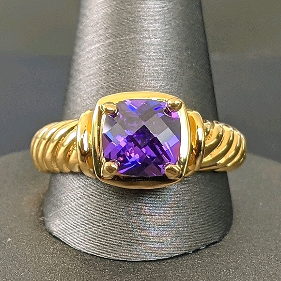 A&A+ Quatif Jewelry - 🍸❕VINTAGE CUSHION CUT AMETHYST PURPLE CZ DIAMOND SIMULANT COCKTAIL RING